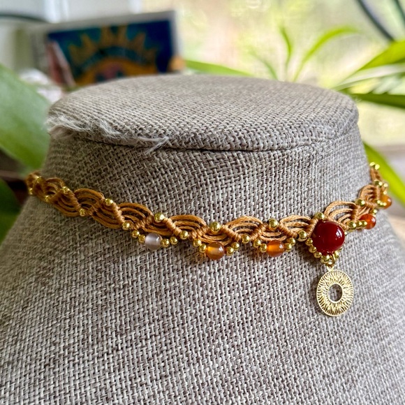 Carnelian micro macrame choker - Picture 2 of 4